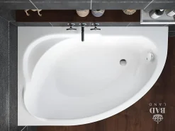Baignoire asymétrique 130 x 85 Gauche STANDARD acrylique blanc + avec Tablier + Pieds + Vidage à chromé