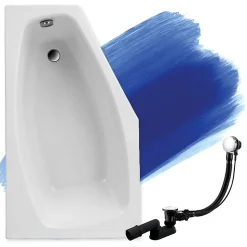 Baignoire asymétrique 140 x 80 Gauche MARIKA acrylique blanc, sans Habillage + Pieds + Vidage à chromé