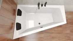 Baignoire asymétrique 150 x 85 Gauche INTIMA acrylique blanc, sans Habillage + Repose Tête + Pieds + Vidage à chromé