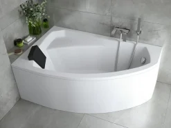Baignoire asymétrique 130 x 85 Gauche RIMA acrylique blanc, sans Habillage + Repose Tête + Pieds + Vidage à chromé