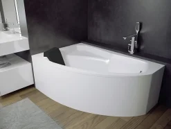 Baignoire asymétrique 130 x 85 Gauche RIMA acrylique blanc, sans Habillage + Repose Tête + Pieds + Vidage à chromé