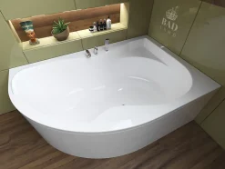 Baignoire asymétrique 170 x 110 Droite DORA acrylique blanc, sans Habillage + Pieds + Vidage à chromé