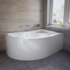 Baignoire asymétrique 170 x 110 Droite DORA acrylique blanc, sans Habillage + Pieds + Vidage à chromé