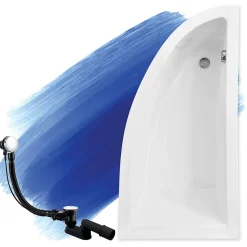 Baignoire asymétrique 150 x 70 Droite PRAKTIKA acrylique blanc, sans Habillage + Pieds + Vidage à chromé