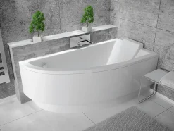 Baignoire asymétrique 150 x 70 Droite PRAKTIKA acrylique blanc, sans Habillage + Pieds + Vidage à chromé