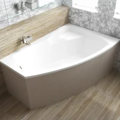 Baignoire asymétrique 140 x 90 Droite FRIDA acrylique blanc + Habillage en polystyrène + Pieds + Vidage à chromé