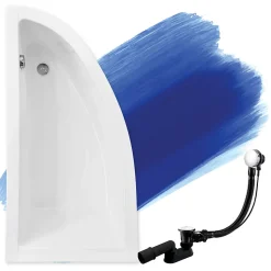 Baignoire asymétrique 150 x 70 Gauche PRAKTIKA acrylique blanc, sans Habillage + Pieds + Vidage à chromé