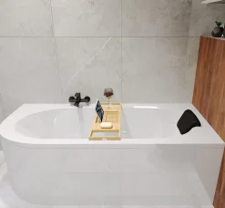 Baignoire asymétrique 170 x 75 Droite AVITA acrylique blanc, sans Habillage + Repose Tête + Pieds + Vidage à chromé