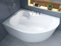 Baignoire asymétrique 160 x 105 Gauche MEGA acrylique blanc, sans Habillage + Pieds + Vidage à chromé