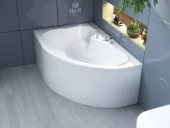 Baignoire asymétrique 160 x 105 Gauche MEGA acrylique blanc, sans Habillage + Pieds + Vidage à chromé