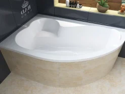 Baignoire asymétrique 160 x 105 Gauche MEGA acrylique blanc, sans Habillage + Pieds + Vidage à chromé