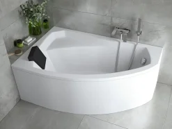 Baignoire asymétrique 160 x 100 Gauche RIMA acrylique blanc + Habillage en polystyrène + Repose Tête + Pieds + Vidage à chromé