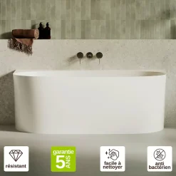 Baignoire asymétrique 158 x 86 x 58 cm Blanc Mat en minéral composite - Mod. FROSK sans Trop Plein