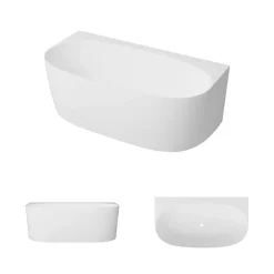 Baignoire asymétrique 158 x 86 x 58 cm Blanc Mat en minéral composite - Mod. FROSK sans Trop Plein