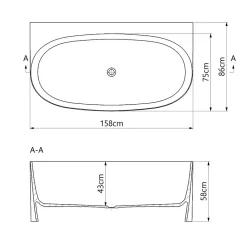 Baignoire asymétrique 158 x 86 x 58 cm Blanc Mat en minéral composite - Mod. FROSK sans Trop Plein