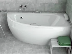 Baignoire asymétrique 150 x 70 Droite MILENA acrylique blanc + Habillage en polystyrène + Pieds + Vidage à chromé
