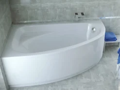 Baignoire asymétrique 150 x 100 Gauche CORNEA acrylique blanc + Habillage en polystyrène + Pieds + Vidage à chromé