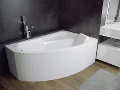 Baignoire asymétrique 160 x 100 Droite RIMA acrylique blanc, sans Habillage + Repose Tête + Pieds + Vidage à chromé