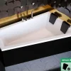 Baignoire Asymétrique avec Tablier Noir - 180 x 125 cm - DROITE - INTIMA DUO - 2 REPOSE-TÊTES OFFERTS