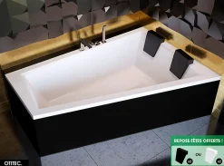 Baignoire Asymétrique avec Tablier Noir - 170 x 125 cm - DROITE - INTIMA DUO - 2 REPOSE-TÊTES OFFERTS