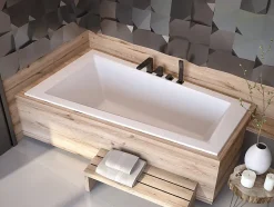 Baignoire asymétrique blanche encastrée + repose tête - INTIMA SLIM - 160 x 90 cm - gauche