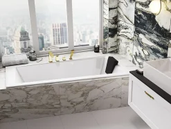 Baignoire asymétrique blanche encastrée + repose tête - INTIMA SLIM - 160 x 90 cm - droite