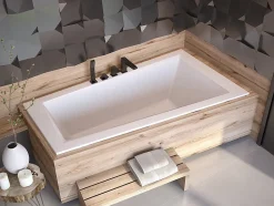Baignoire asymétrique blanche encastrée + repose tête - INTIMA SLIM - 160 x 90 cm - droite