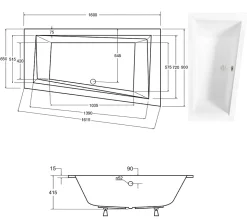 Baignoire asymétrique blanche encastrée + repose tête - INTIMA SLIM - 160 x 90 cm - droite