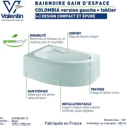 Baignoire asymétrique d'angle gauche Colombia 150 x 100 cm Valentin + Tablier