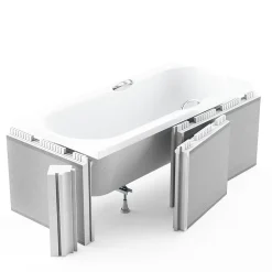 Baignoire asymétrique 170x125 Droite INTIMA SLIM acrylique blanc+Habillage en polystyrène(4 cm)+Repose Tête+Pieds +Vidage à chromé