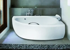 Baignoire asymétrique 150x70 Droite MILENA PREMIUM acrylique blanc, sans Habillage +Poignées +Repose Tête +Pieds + Vidage à chromé