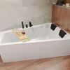 Baignoire asymétrique 160x90 Droite INTIMA acrylique blanc, sans Habillage + Repose Tête + Étagère bambou + Pieds +Vidage à chromé