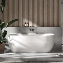 Baignoire autoportante LENA acrylique blanc brillant - 170x75cm - Garantie 5 ans - Avec robinet mitigeur 1521, Avec siphon