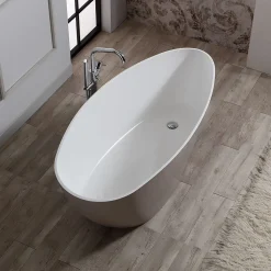 Baignoire Autoportante Rachele En Résine De Marbre Blanc Et Beige