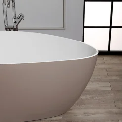 Baignoire Autoportante Rachele En Résine De Marbre Blanc Et Beige
