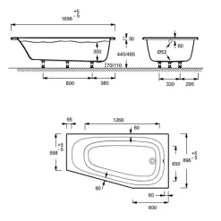 Baignoire bain douche 170 x 90 JACOB DELAFON Bastille vidage à droite blanc mat