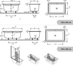 Baignoire bain douche 140 X 90 JACOB DELAFON Capsule + marche pieds