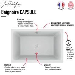 Baignoire bain douche 120 X 80 JACOB DELAFON Capsule + marche pieds