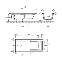 Baignoire bain douche JACOB DELAFON Struktura compacte Acrylique renforcé 170 x 75