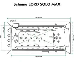 Baignoire balneo LORD SOLO MAX BLACK 1 place ARCHIPEL 180X90 - GAUCHE