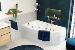 Baignoire balnéo asymétrique angle droit 160 x 100 cm Allibert Intensea Elba Duo + tablier