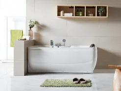Baignoire balnéo blanche - 1 place - 140L - 150 x 75 x 54,5 cm - Angle gauche - GAVINO