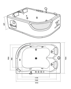 Baignoire Balnèo hydromassage noir 120 x 180 cm 8 jets Violet