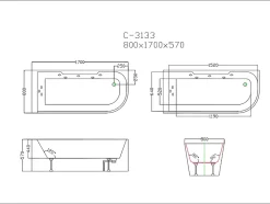 Baignoire balnéo vitrée ARIA blanche - 1 place - 263L - 170x80x57cm - angle gauche