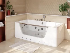 Baignoire balnéo vitrée semi-îlot à leds DYONA - 1 place - 260L - 170x85x58cm - Blanche