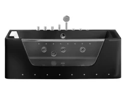 Baignoire balnéo vitrée semi-îlot à leds DYONA - 1 place - 260L - 170x85x58cm - Noir brillant