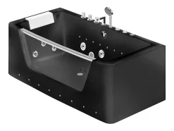 Baignoire balnéo vitrée semi-îlot à leds DYONA - 1 place - 260L - 170x85x58cm - Noir brillant