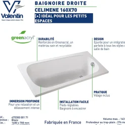 Baignoire Celimene 160 x 70 cm sans tablier Valentin