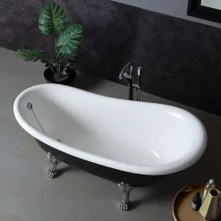 Baignoire Classique Noire Et Blanche Avec Pieds Argentés Romantica