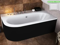 Baignoire d'angle - avec tablier noir Mat et repose tête offert - AVITA - 170 x 75 cm - Droite